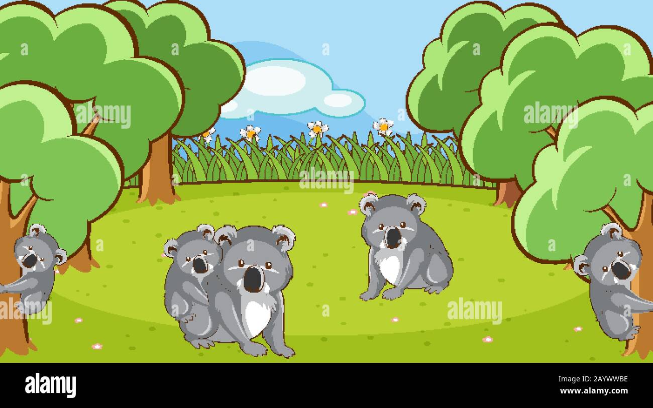 Scene with koala in garden illustration Stock Vector Image & Art - Alamy