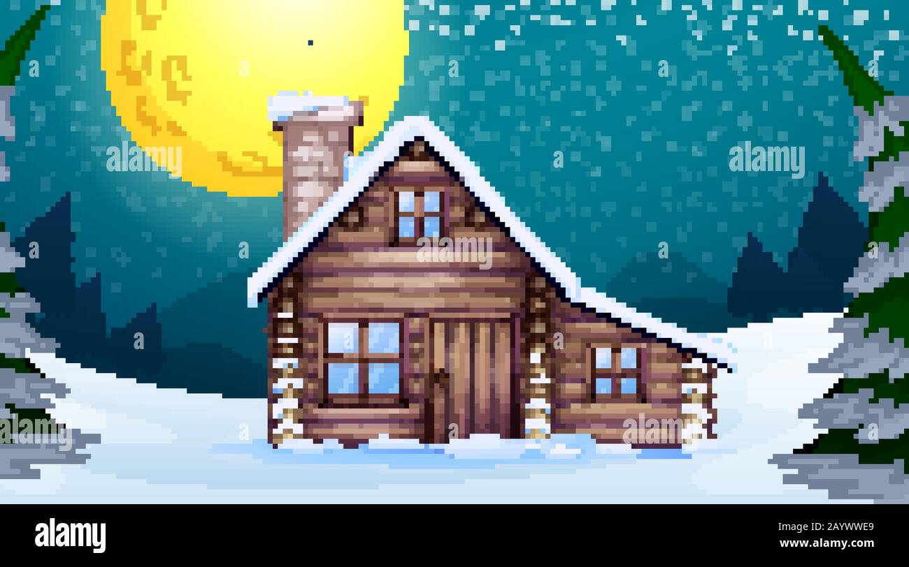 Scene with wooden house in the winter illustration Stock Vector Image ...