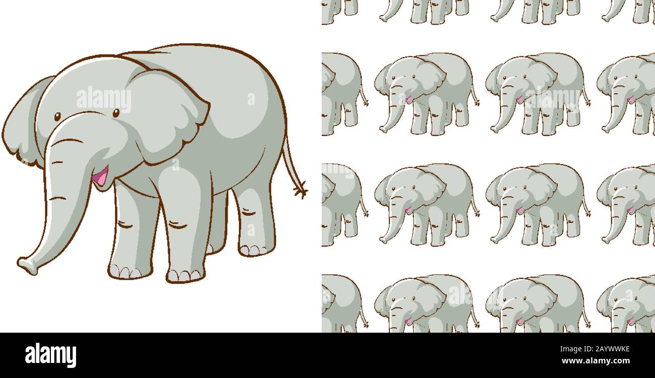 Seamless background design with gray elephant illustration Stock Vector ...