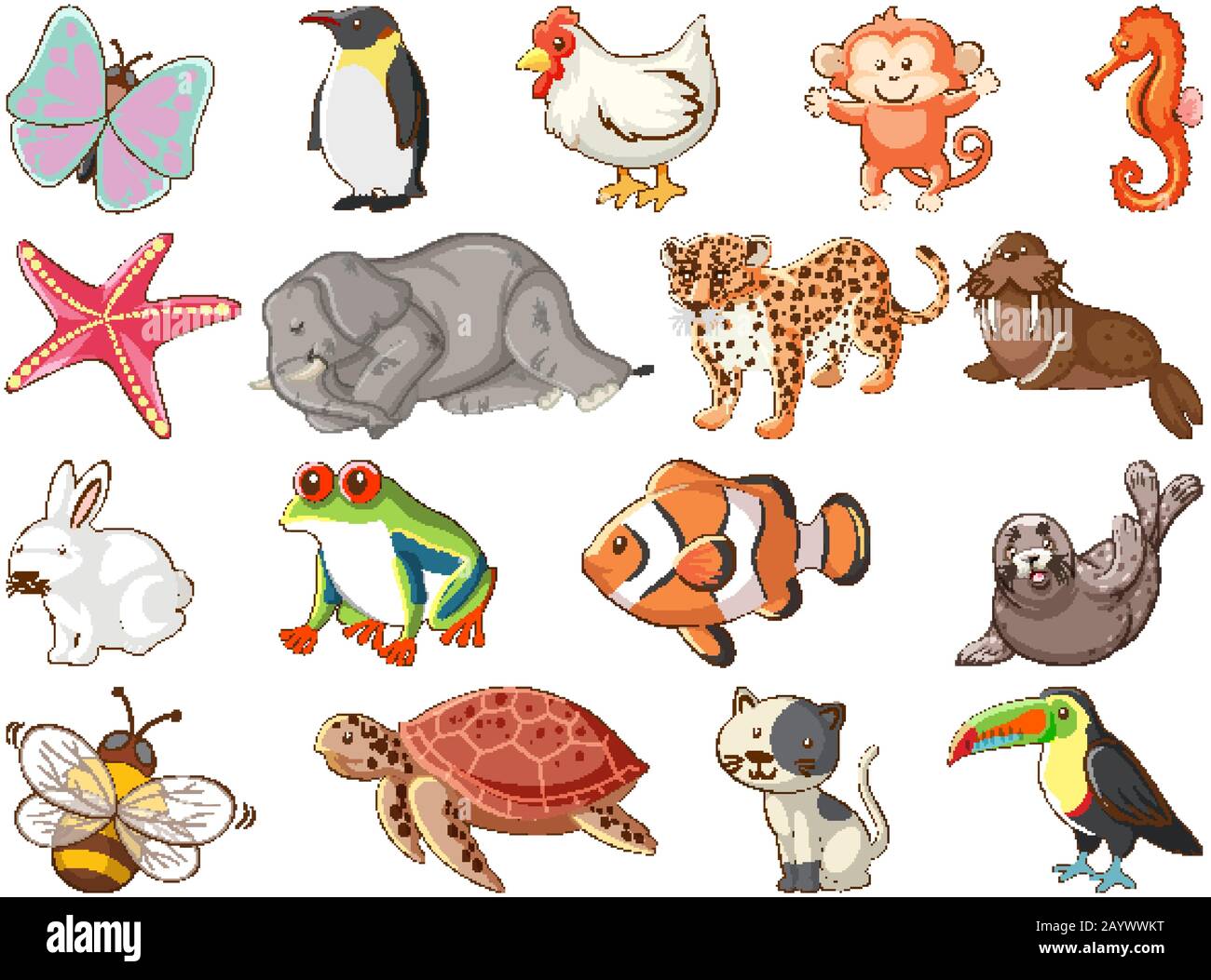 Large set of wildlife with many types of animals illustration Stock Vector  Image & Art - Alamy