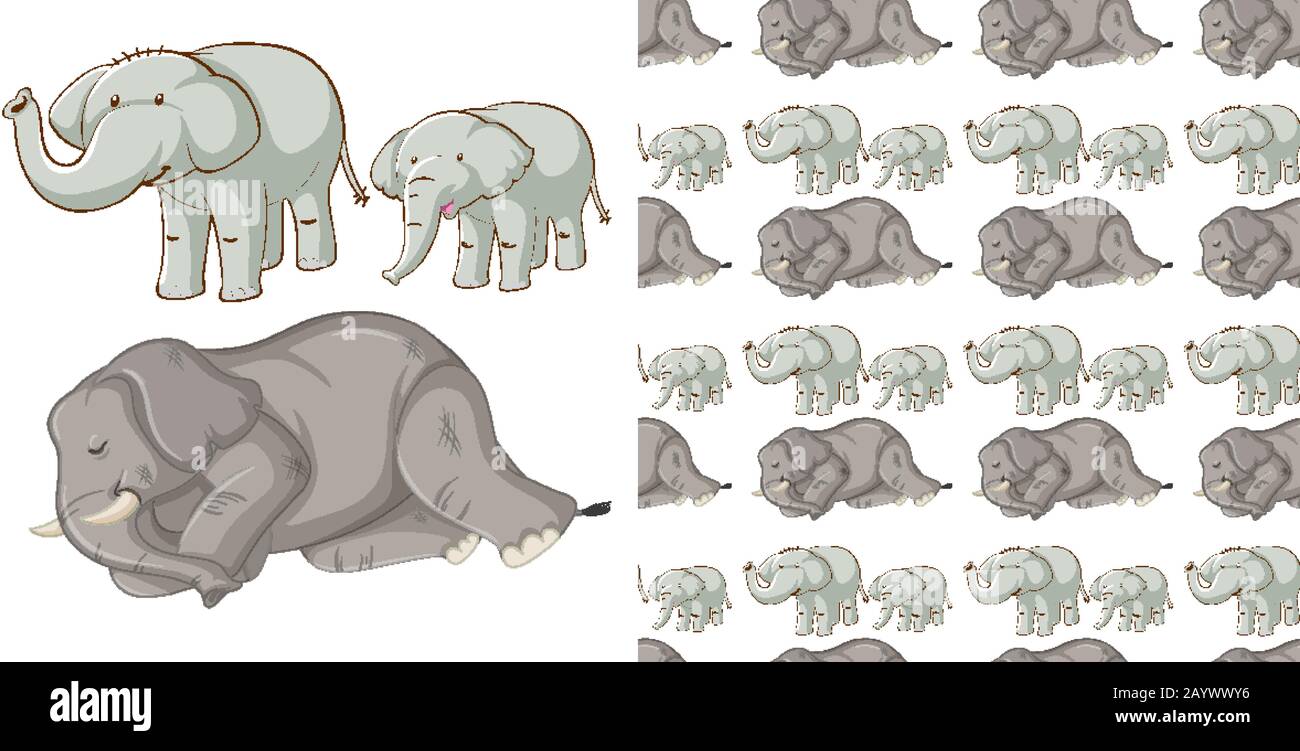 Seamless background design with many elephants illustration Stock ...