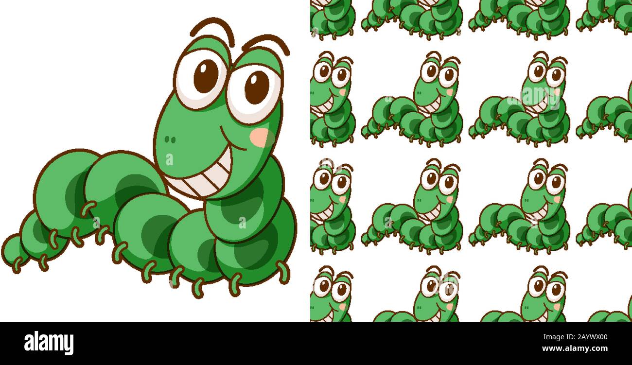 Seamless background design with green caterpillar illustration Stock ...