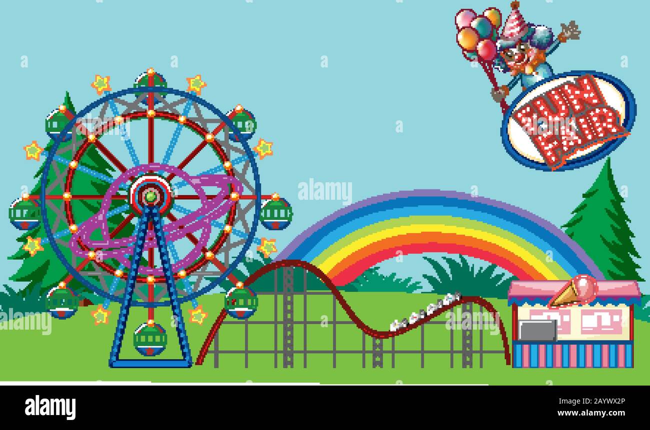 Scene with many circus rides in the park illustration Stock Vector ...