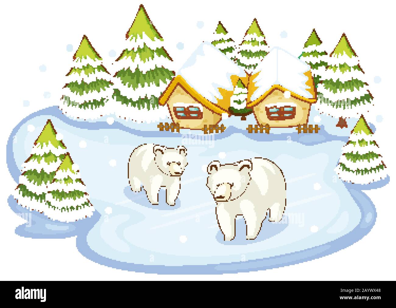 Scene with polar bears on snow ground illustration Stock Vector Image ...