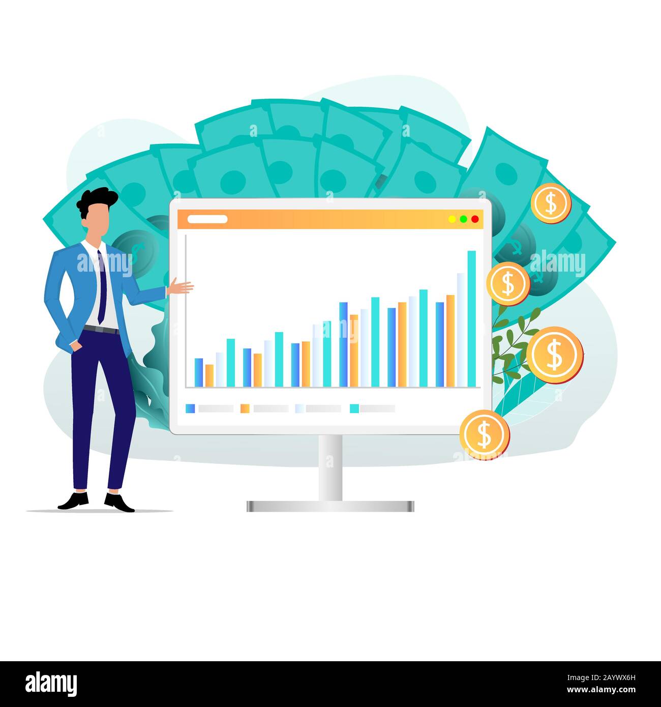 Business concept of presentation about investment growth, a businessman