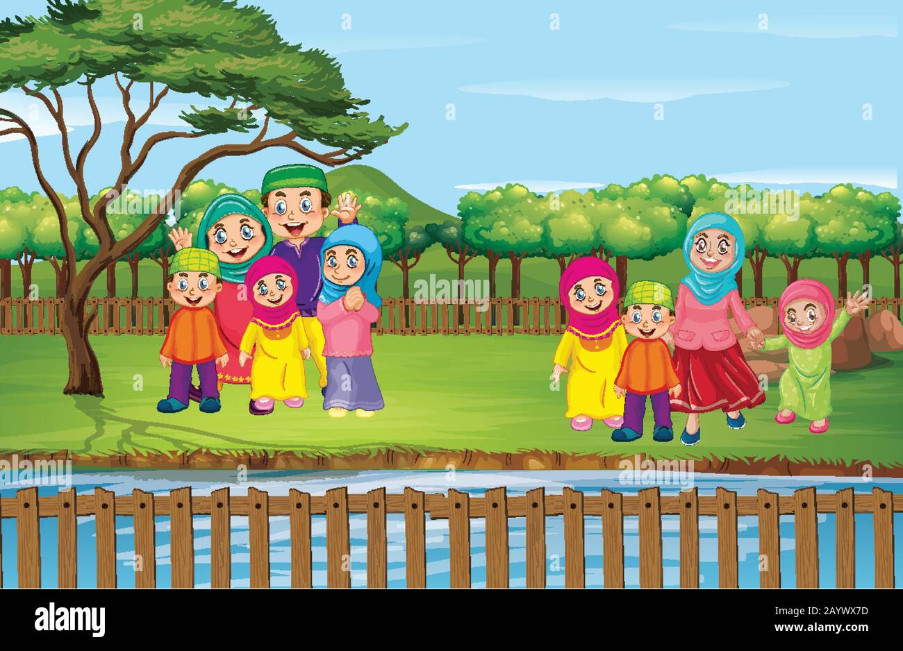 Scene with many people in the park illustration Stock Vector Image ...