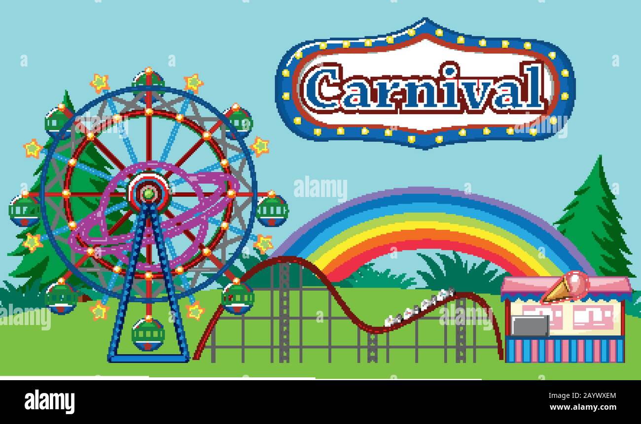 Scene with circus rides in the park illustration Stock Vector Image ...