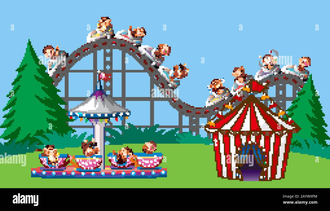 Scene with monkeys on circus ride in the park illustration Stock Vector ...