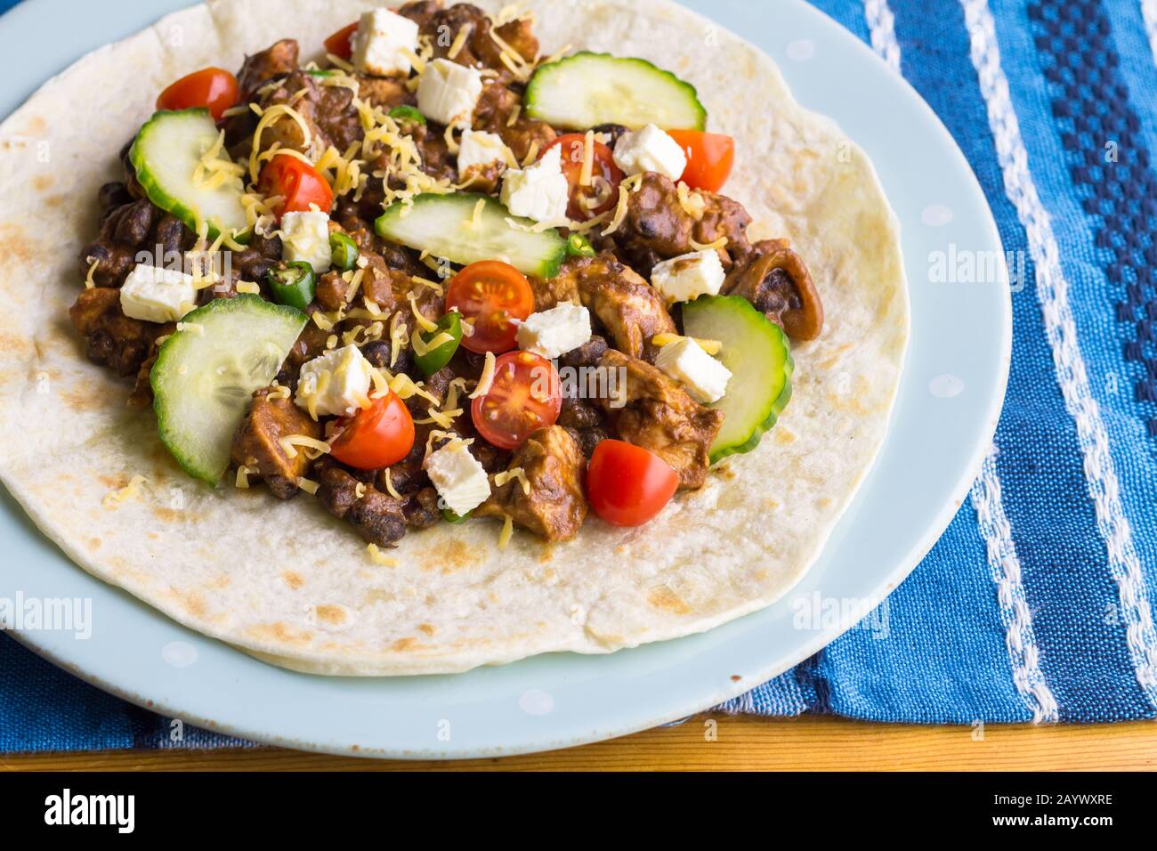 Open chicken salad wrap - Horizontal image with text space Stock Photo