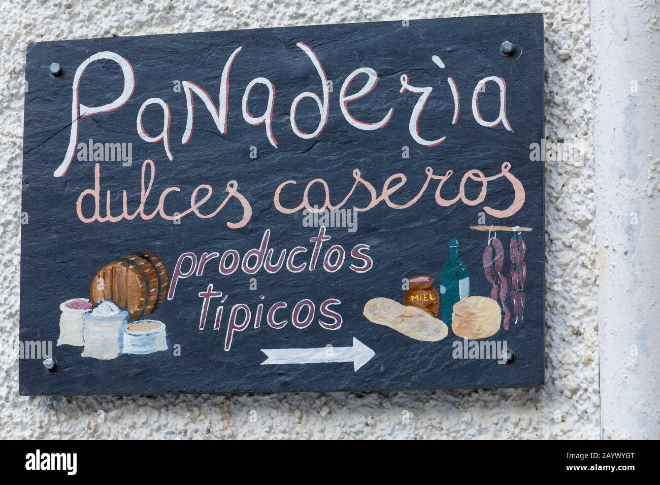 Panaderia dulces caseros sign at Pampaneira, Andalucia, Spain in February - homemade sweet bakery Stock Photo