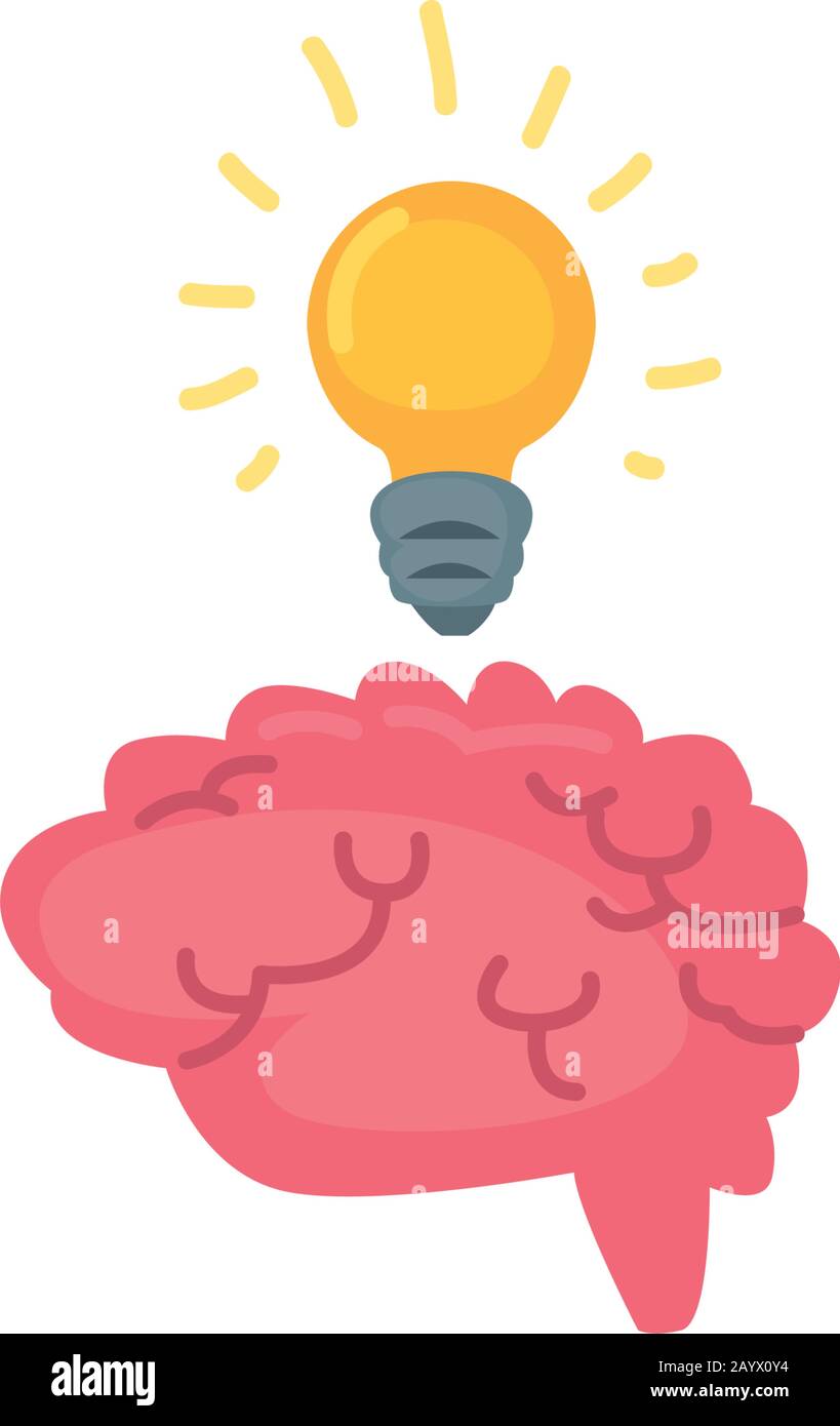 Human brain and light bulb fill style icon design, Organ mind science ...
