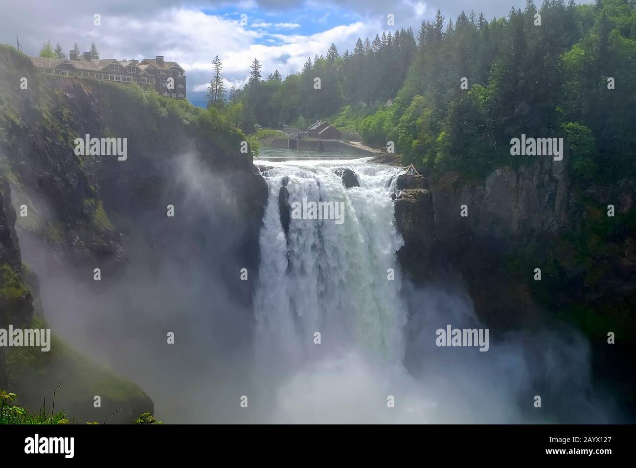 Snoqualmie Falls in the northwest United States, located east of Seattle on the Snoqualmie River. Stock Photo