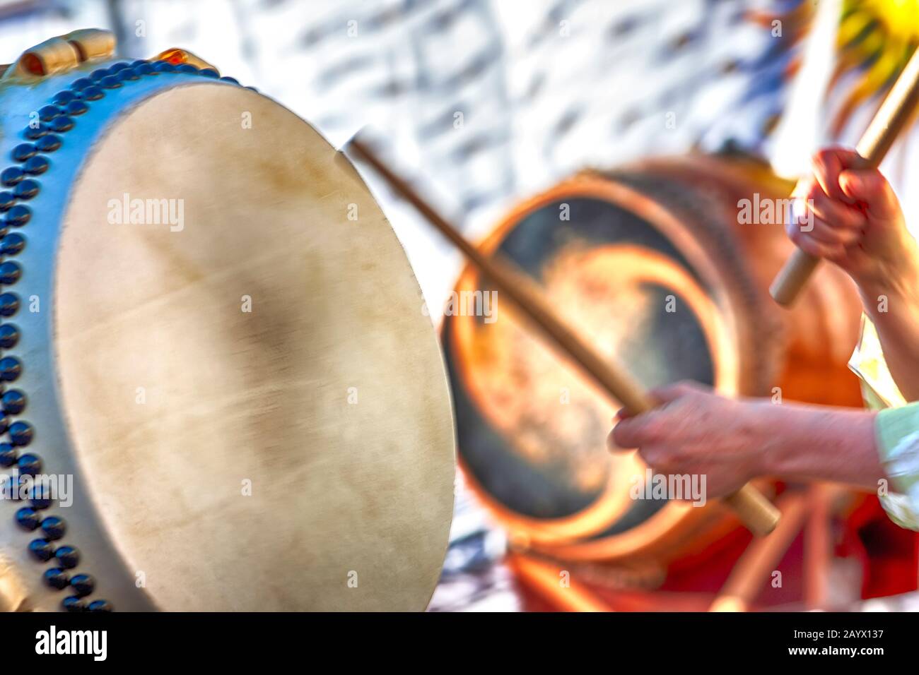 Motion blur of Taiko Drum performance. Stock Photo