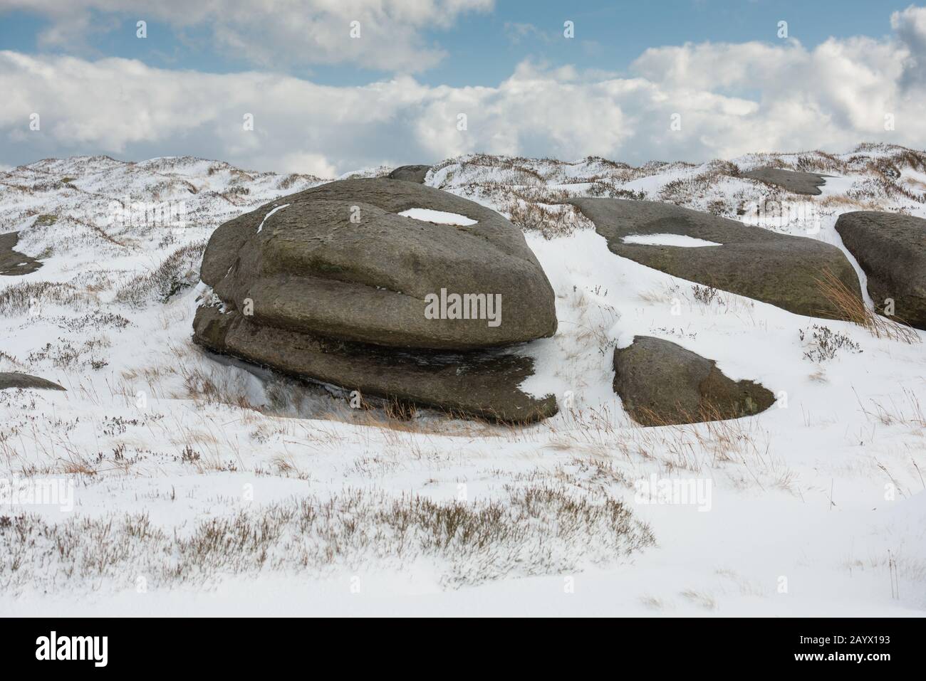 Animal-shaped rocks on Kinder Scout, February 2020, Peak District National Park, England Stock Photo