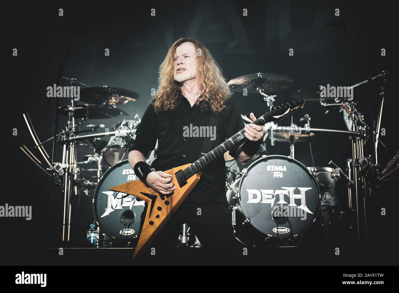 ALCATRAZ, MILANO, ITALY - 2020/02/16: Dave Mustaine of the American band Megadeth perform live at the Alcatraz club in Milan opening for Five Finger Death Punch (5FDP) Stock Photo