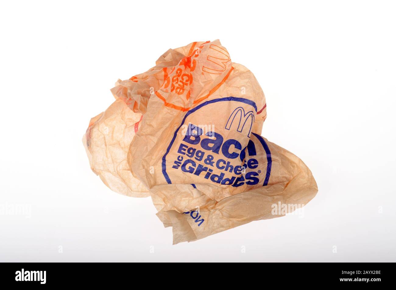 McDonalds trash bacon, egg and cheese mcgriddles wrapper Stock Photo