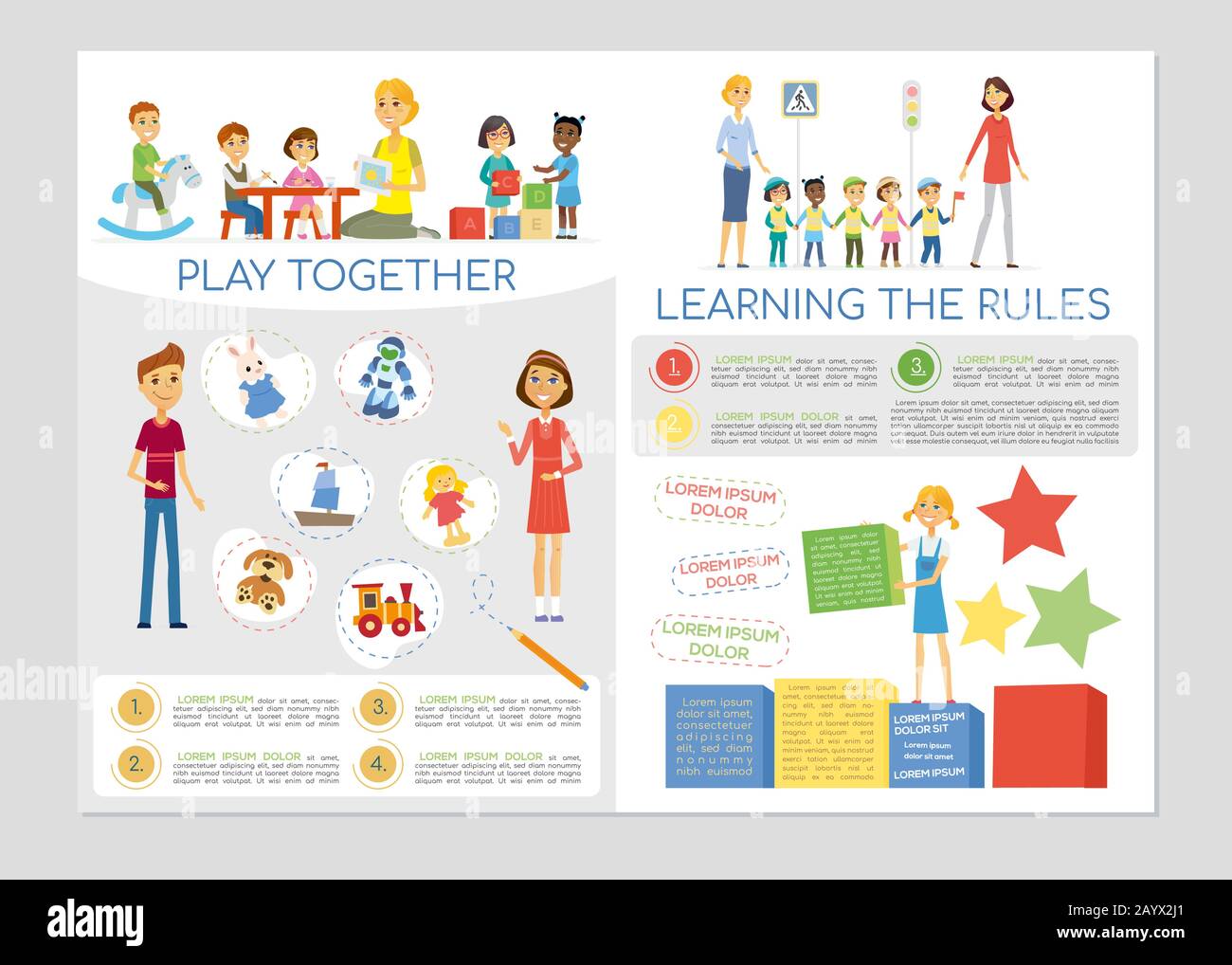 Kindergarten class and students - colorful vector brochure template Stock Vector