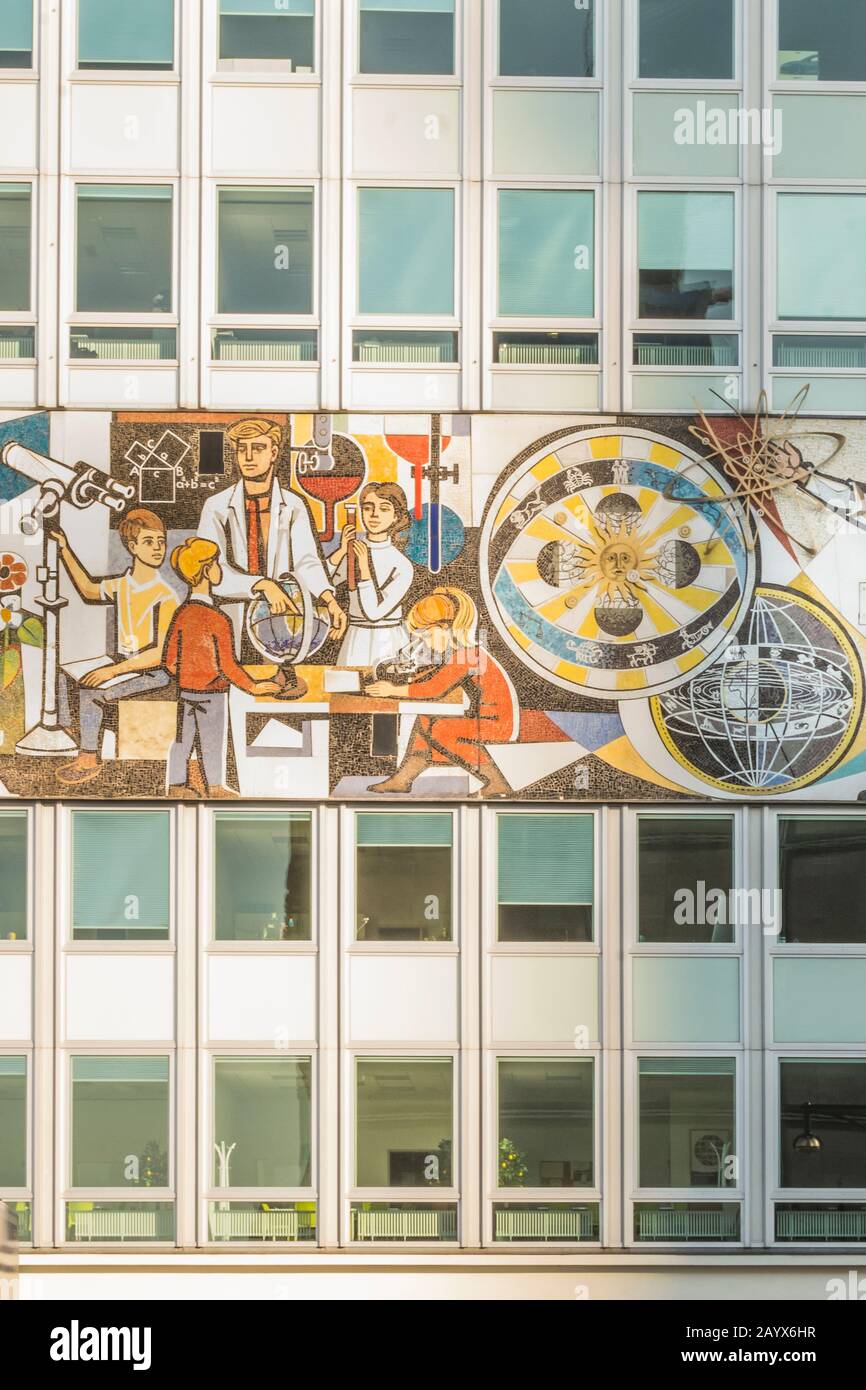 socialist realism mural at house of the teacher, hdl, haus des lehrers Stock Photo