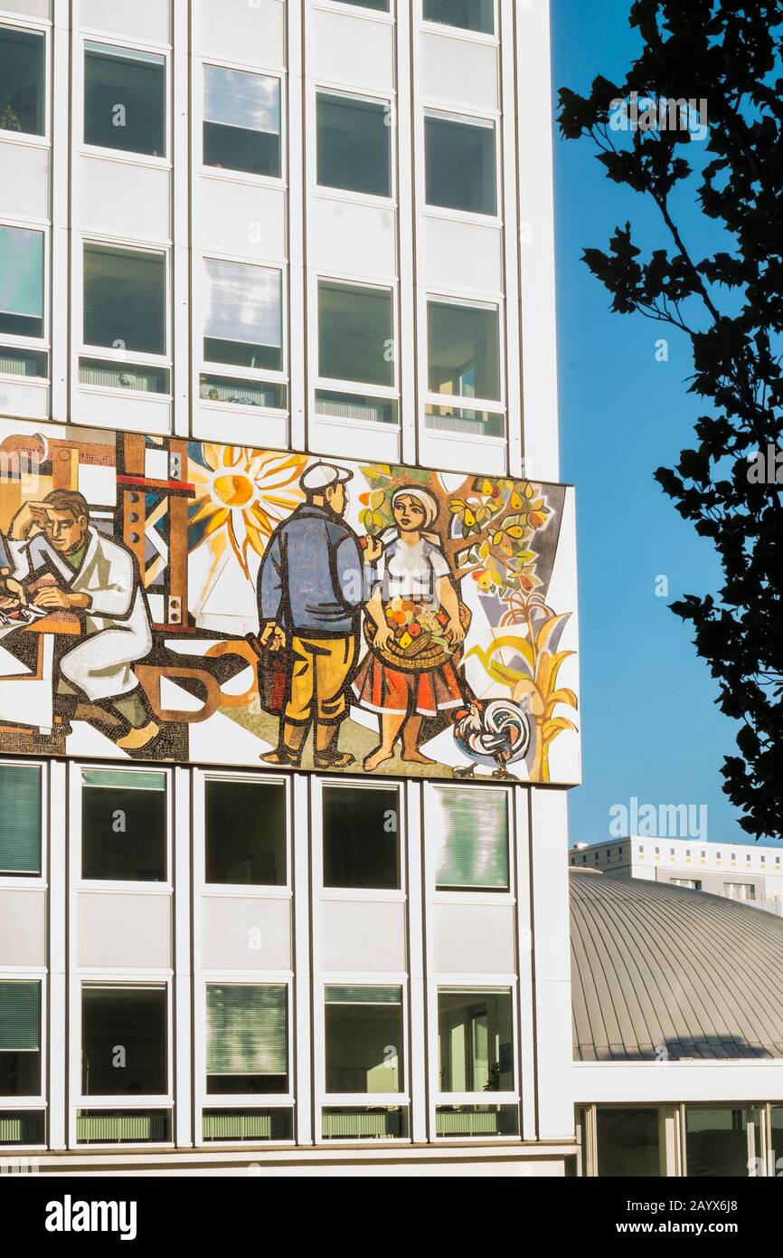 socialist realism mural at house of the teacher, hdl, haus des lehrers Stock Photo