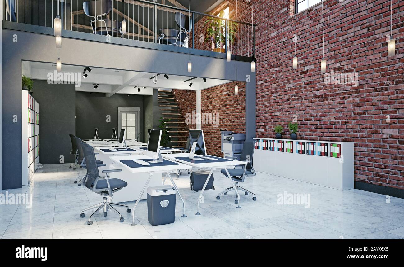 contemporary loft office interior. 3d rendering design concept Stock ...