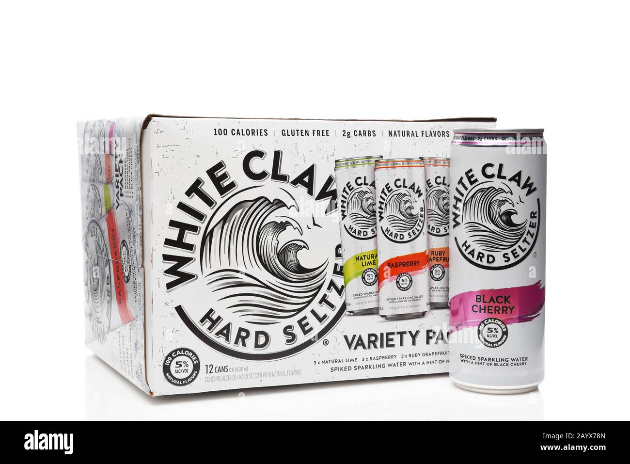IRVINE, CALIFORNIA - 03 DEC 2019: White Claw Hard Seltzer 12 pack with one can. Stock Photo