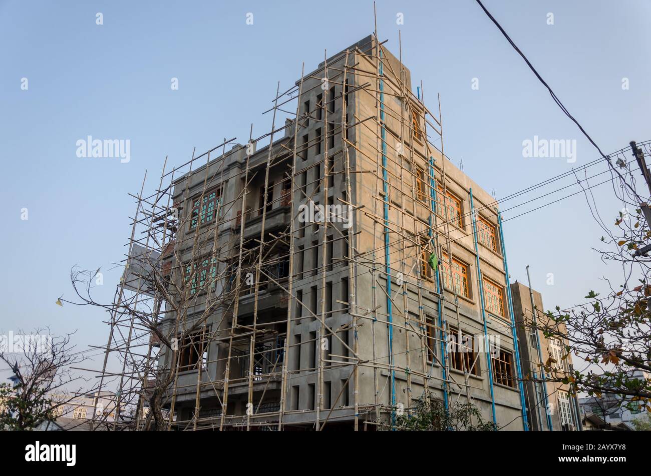 Bamboo scaffolding in Mandalay, Myanmar Stock Photo
