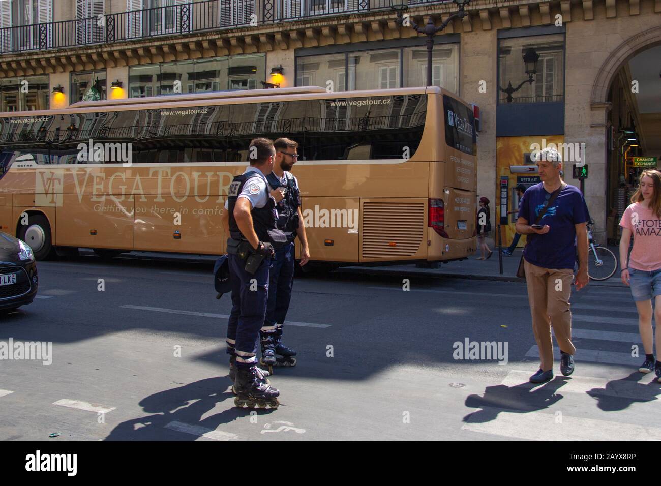 Paris police officers on roller-skates Stock Photo
