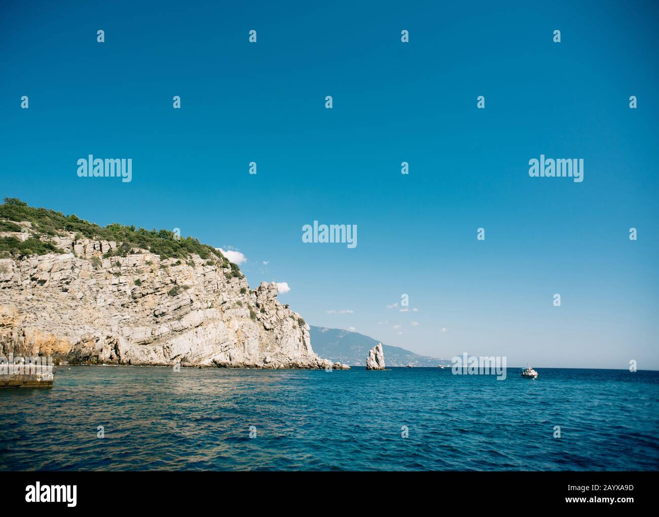 Rocks on Southern Coast of Crimea. Black Sea. Sunny Landscape. Stock Photo