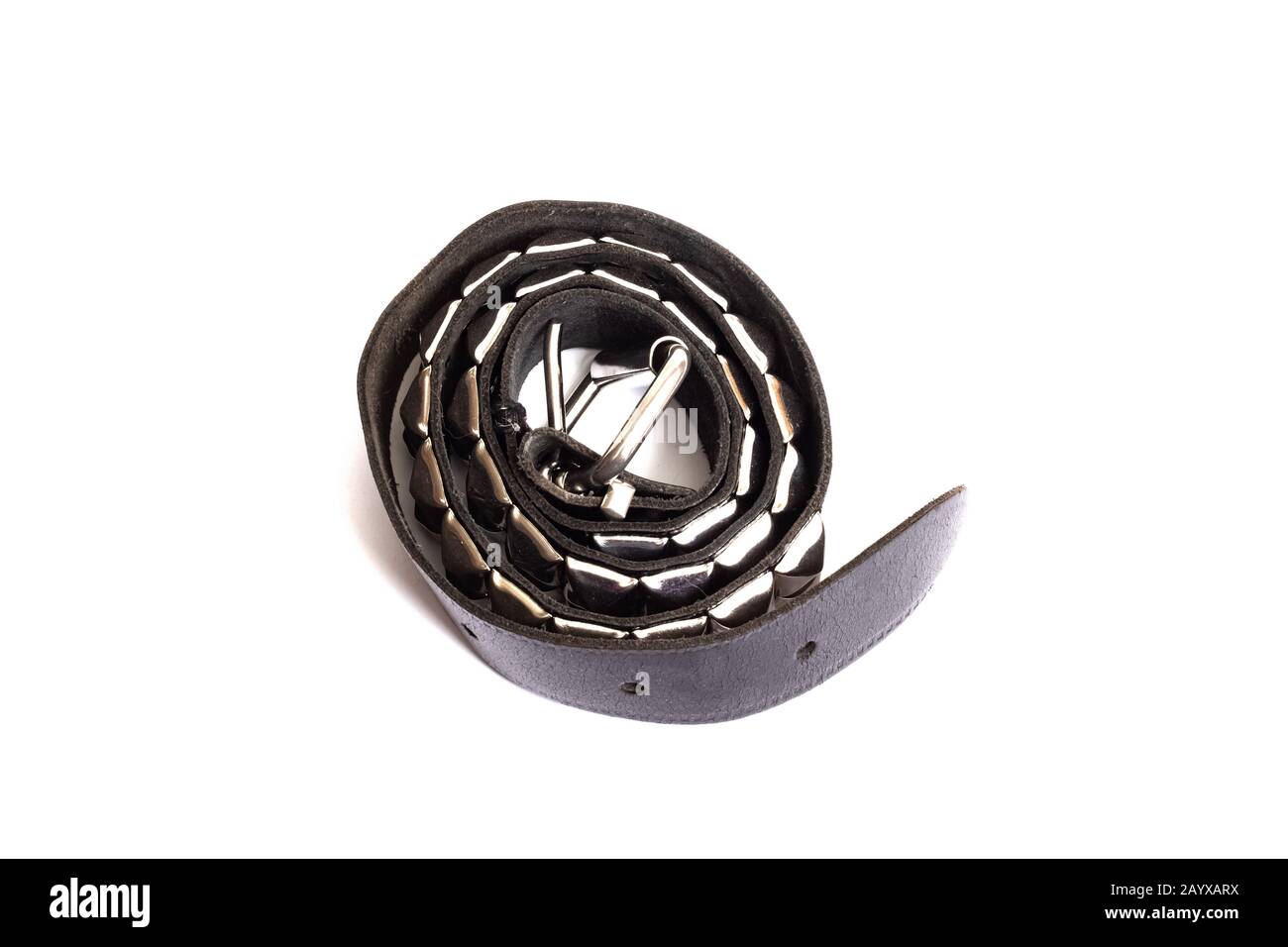 Black belt with metal rivets isolated on white background Stock Photo Alamy