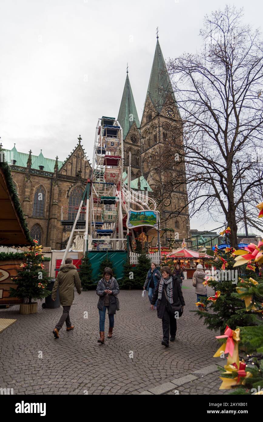 Germany, Bremen, Christmas market mid day Stock Photo