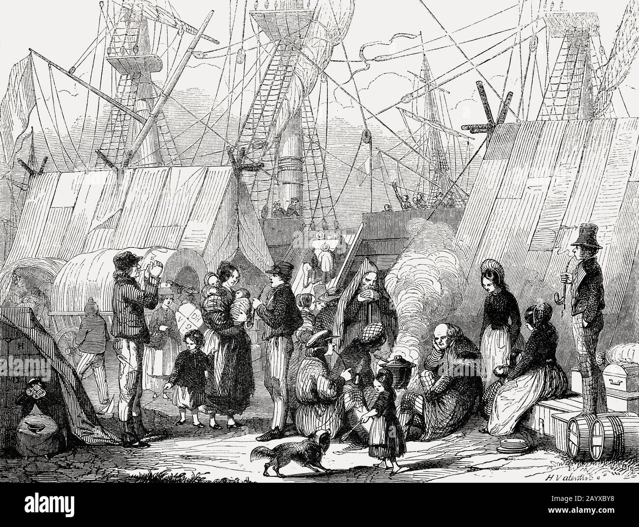 German Emigration, port of Le Havre, Normandy, France, 19th Century Stock Photo