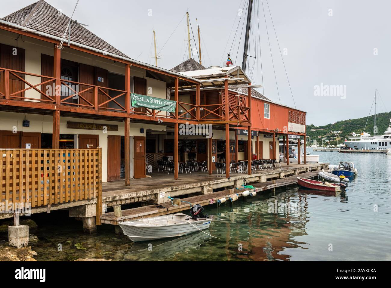 English Harbour, Antigua and Barbuda - December 18, 2018: Cafes