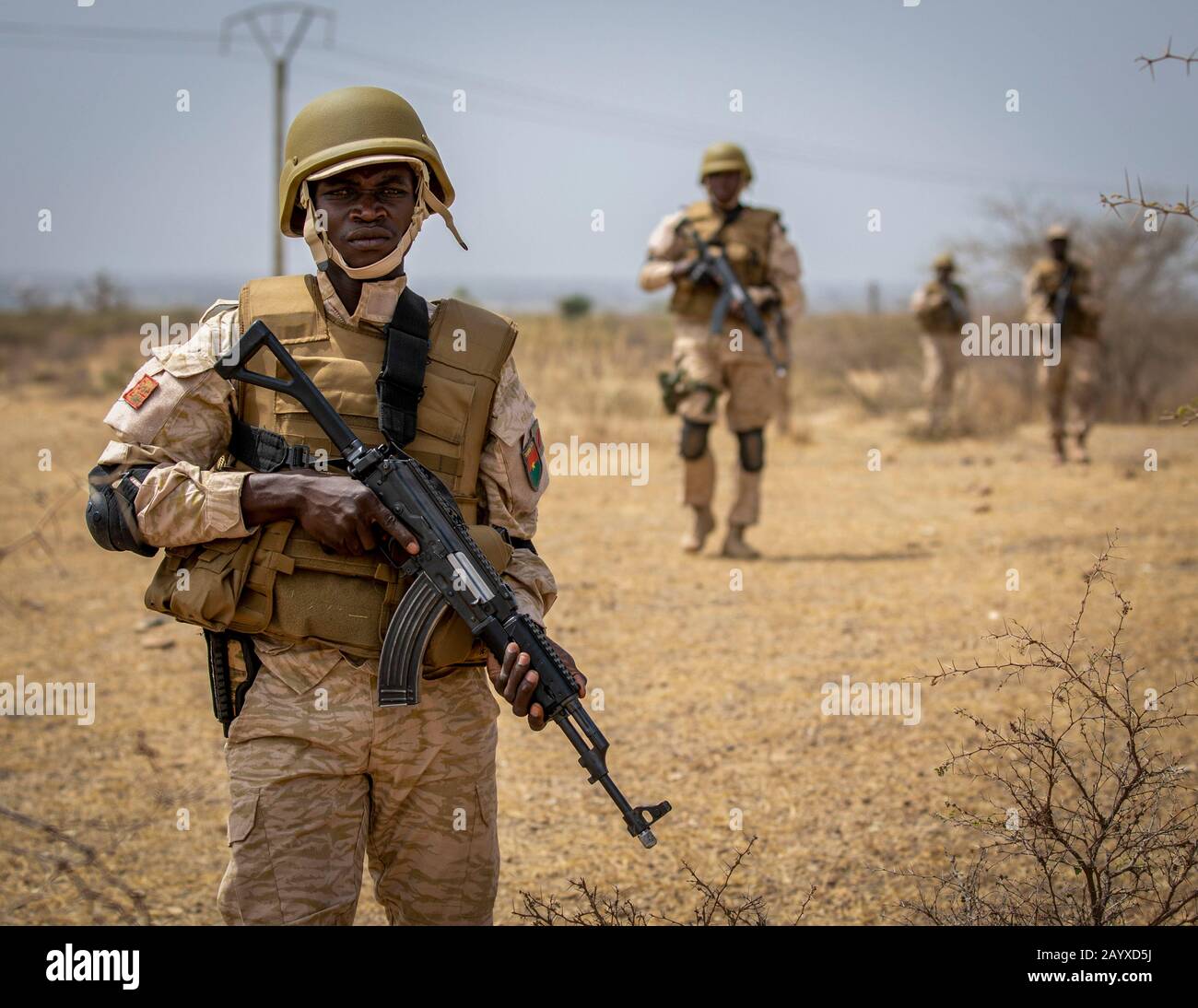 Thies, Senegal. 16th Feb, 2020. A Burkinabe soldier during a training patrol at Flintlock 20 February 16, 2020 near Thies, Senegal. Flintlock is the largest annual Special Operations Forces exercise in Africa involving U.S and Allied troops and African partner nations. Credit: Miguel Pena/Planetpix/Alamy Live News Credit: Planetpix/Alamy Live News Stock Photo