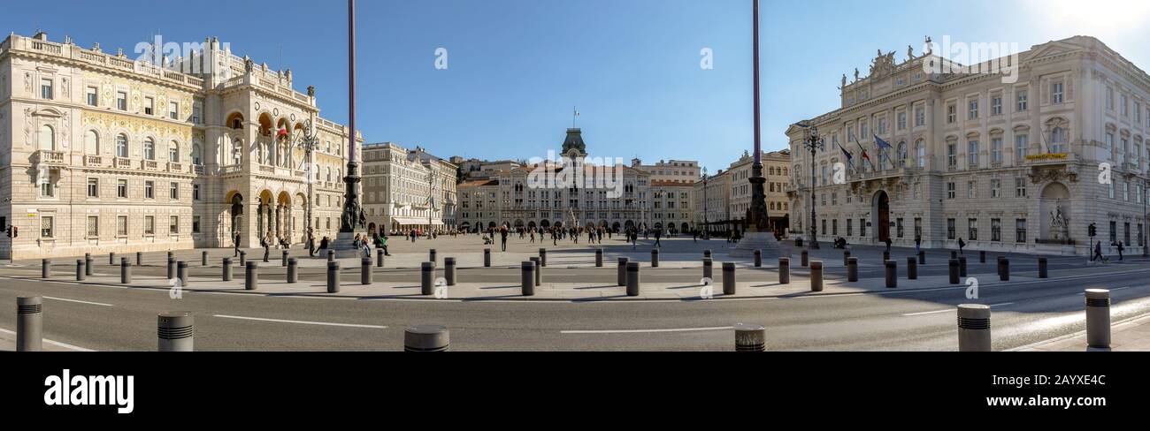 A panoramic view of Piazza Unita d'Italia in Trieste Stock Photo