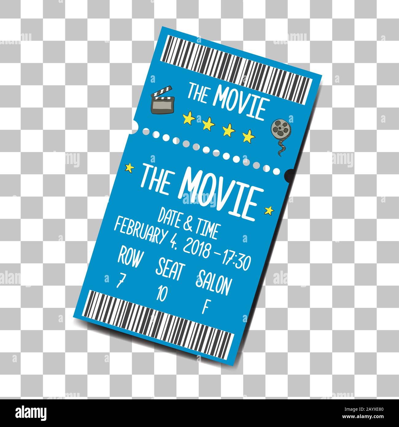 Movie ticket template,cool  doodle vector illustration Stock Vector
