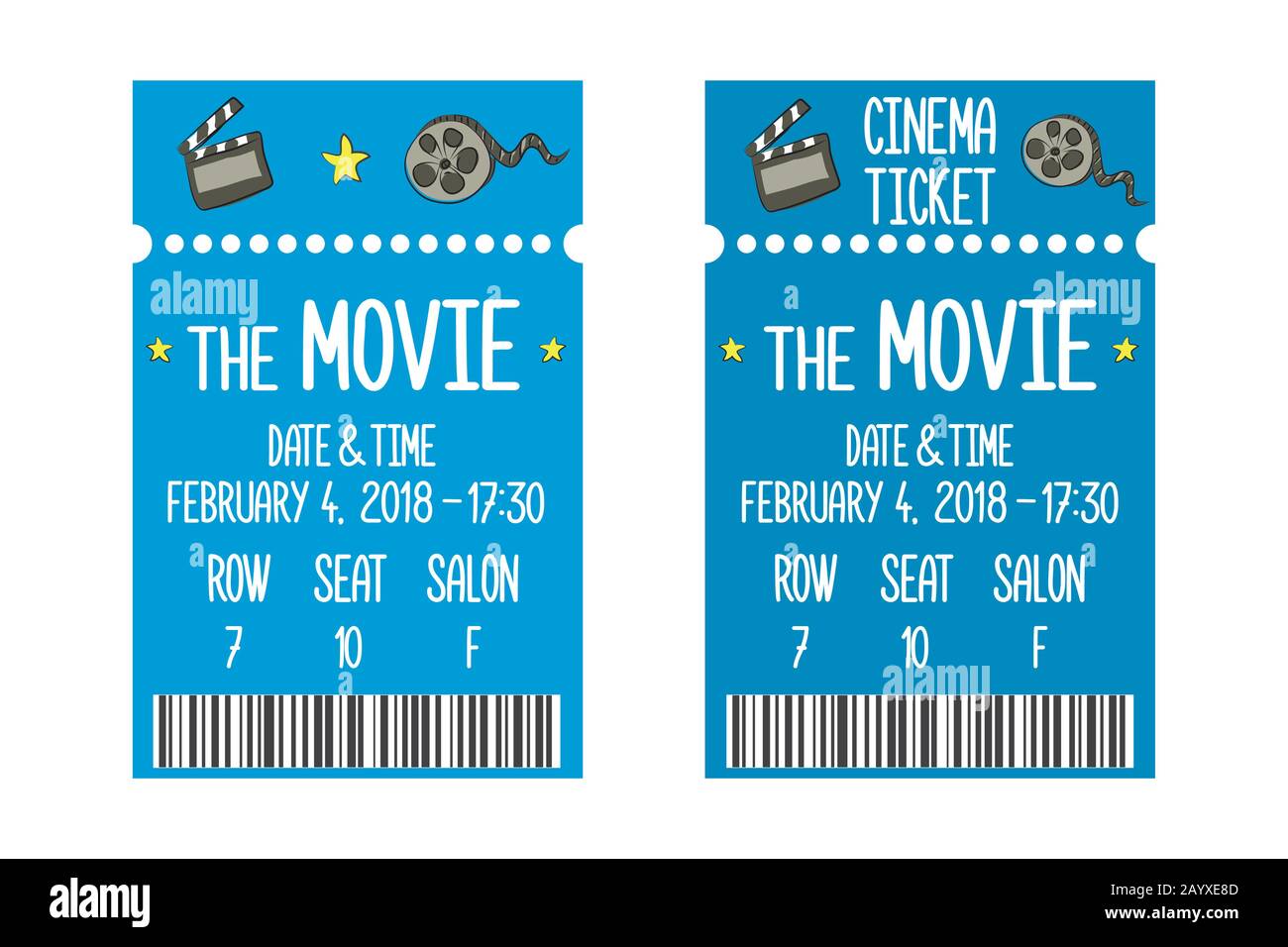 Movie ticket template,cool  doodle vector illustration Stock Vector