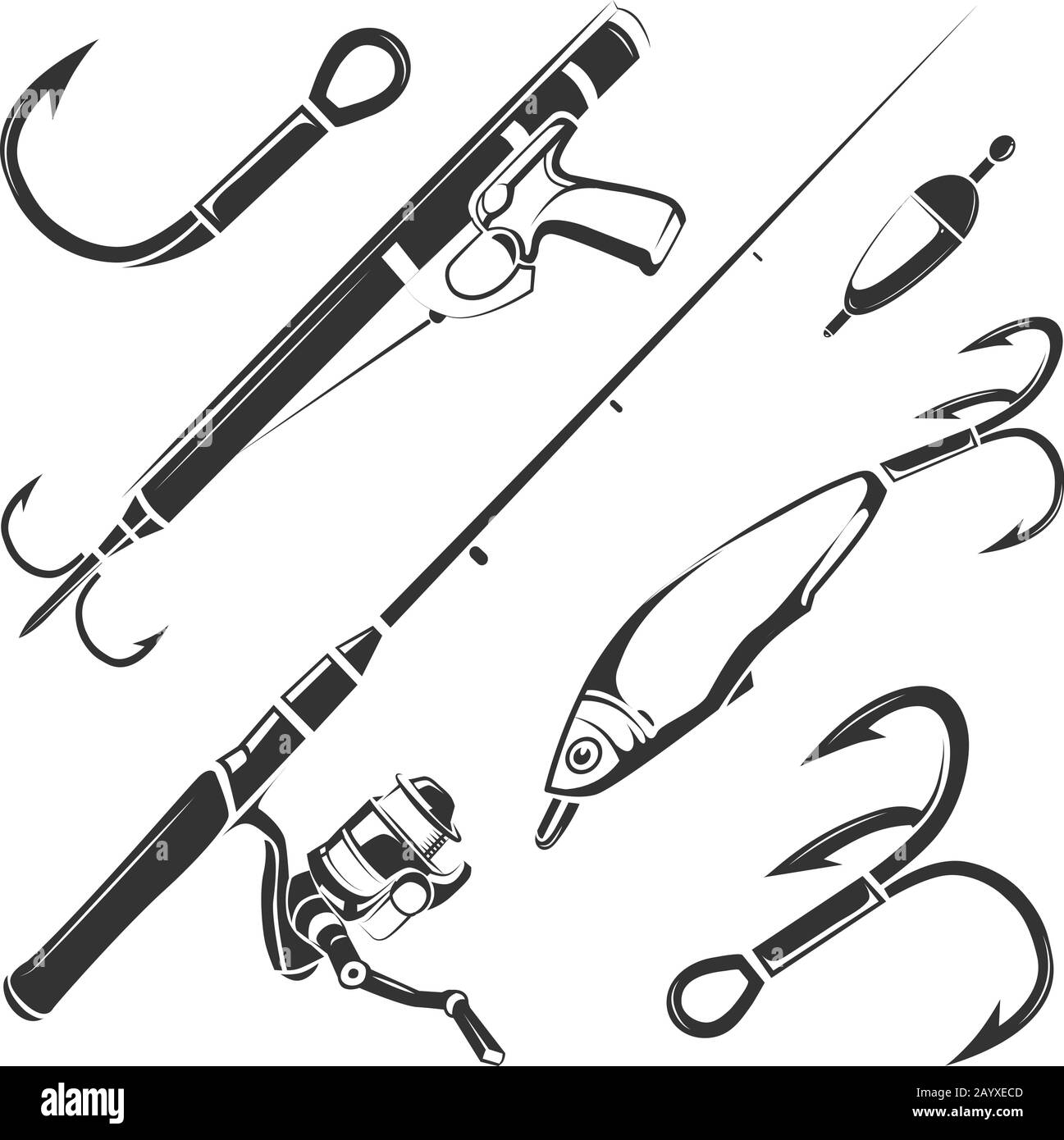 Download Vector Elements For Vintage Fishing Club Vector Labels Logos Emblems Set Fishing Rod For Sea Or River Catch Fish And Outfit For Fishin Illustration Stock Vector Image Art Alamy