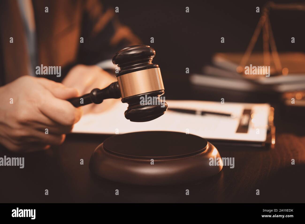 Lawyer, attorney with gavel working in the office. Legal, law concept Stock Photo Alamy
