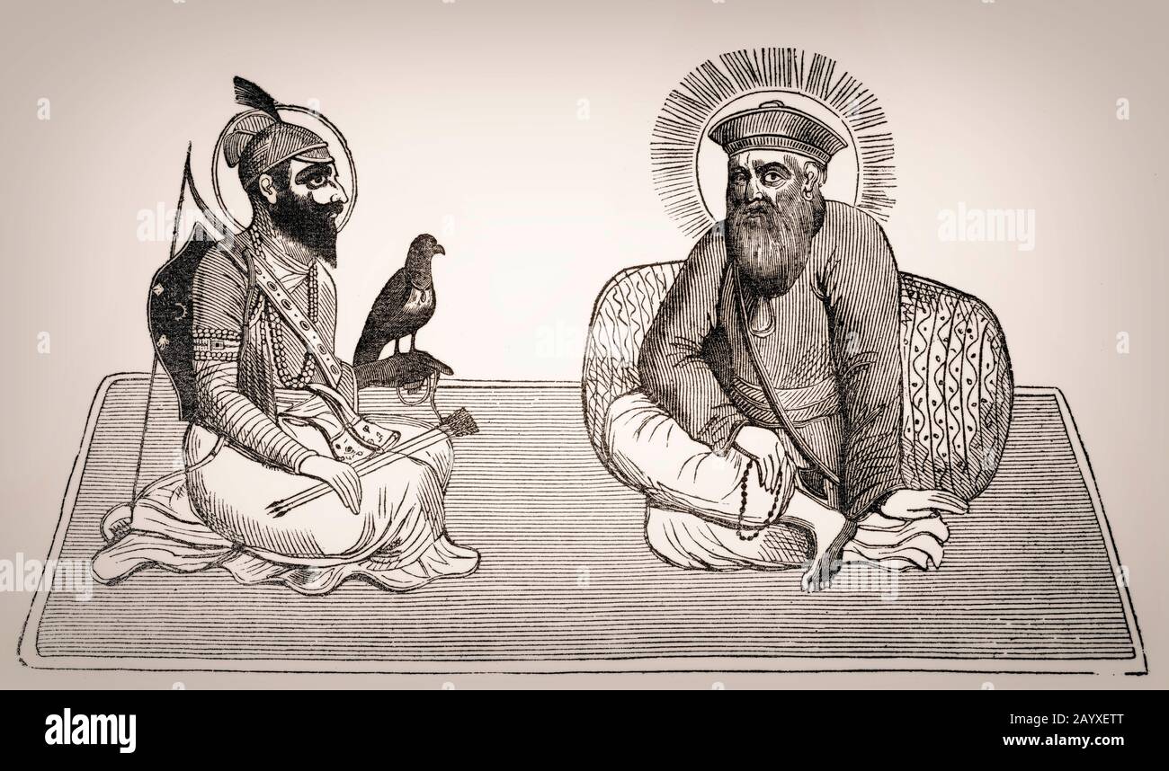 Guru Nanak, together with Guru Gobind Singh, founder of Sikhism Stock Photo