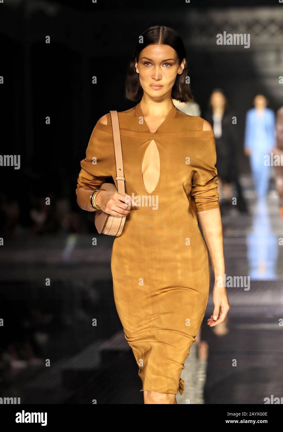 Bella Hadid during the Burberry show at London Fashion Week February 2020,  held at Olympia National, London Stock Photo - Alamy