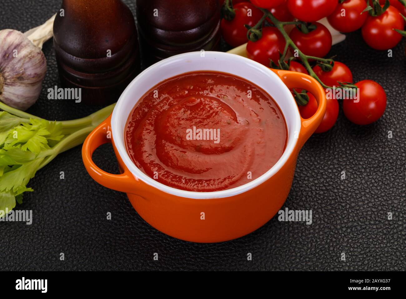 Mediterranean Tomato soup with basil and spices Stock Photo Alamy