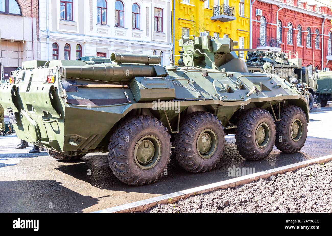 Samara, Russia   May 4, 2019: Russian Army BTR 82A Wheeled Armoured