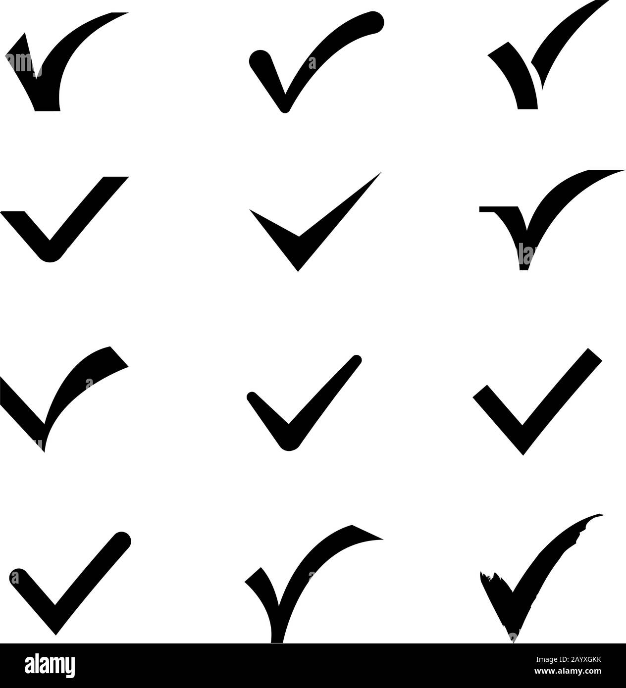 Confirm tick mark vector icons set. Sign ok and confirm, tick check mark confirm illustration Stock Vector