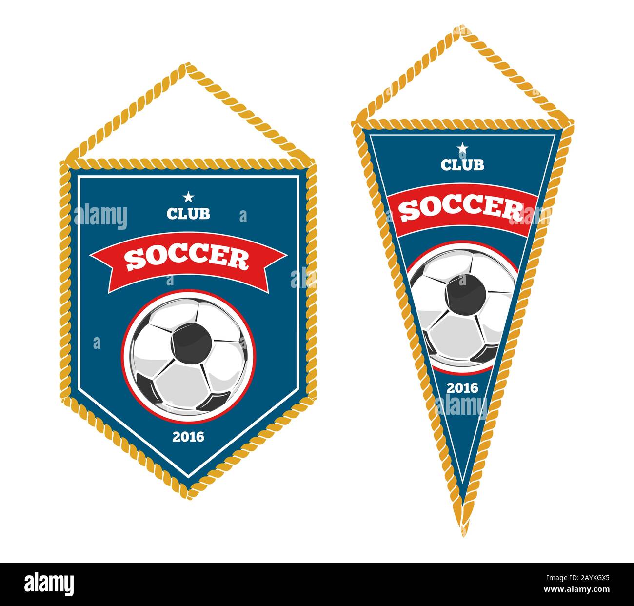 Soccer pennants isolated white. Badge for sport club. Vector illustration Stock Vector