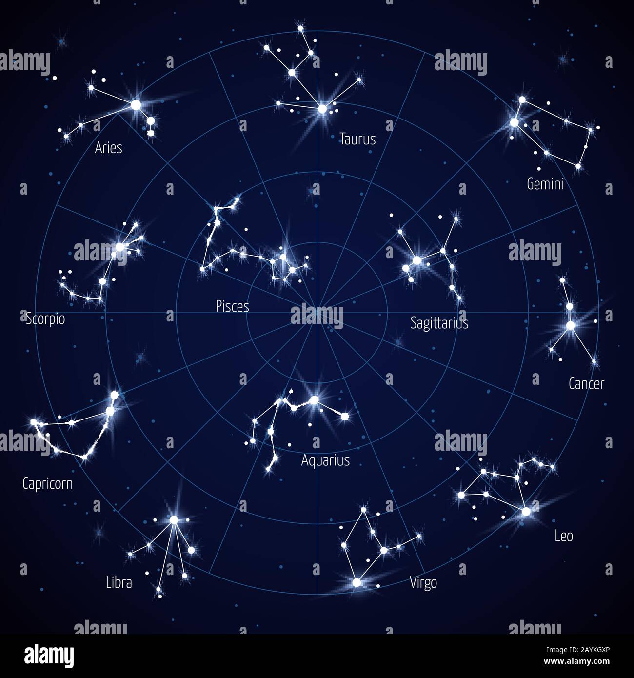 Vector sky star map with constellations stars. Set of constellation in ...