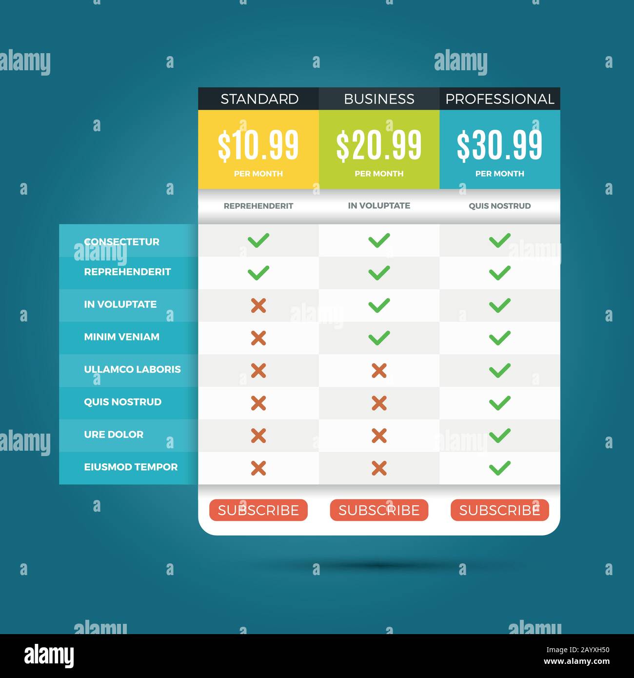 Vector pricing business plans for websites and applications. Banner with pricing for website, illustration of template internet pricing Stock Vector