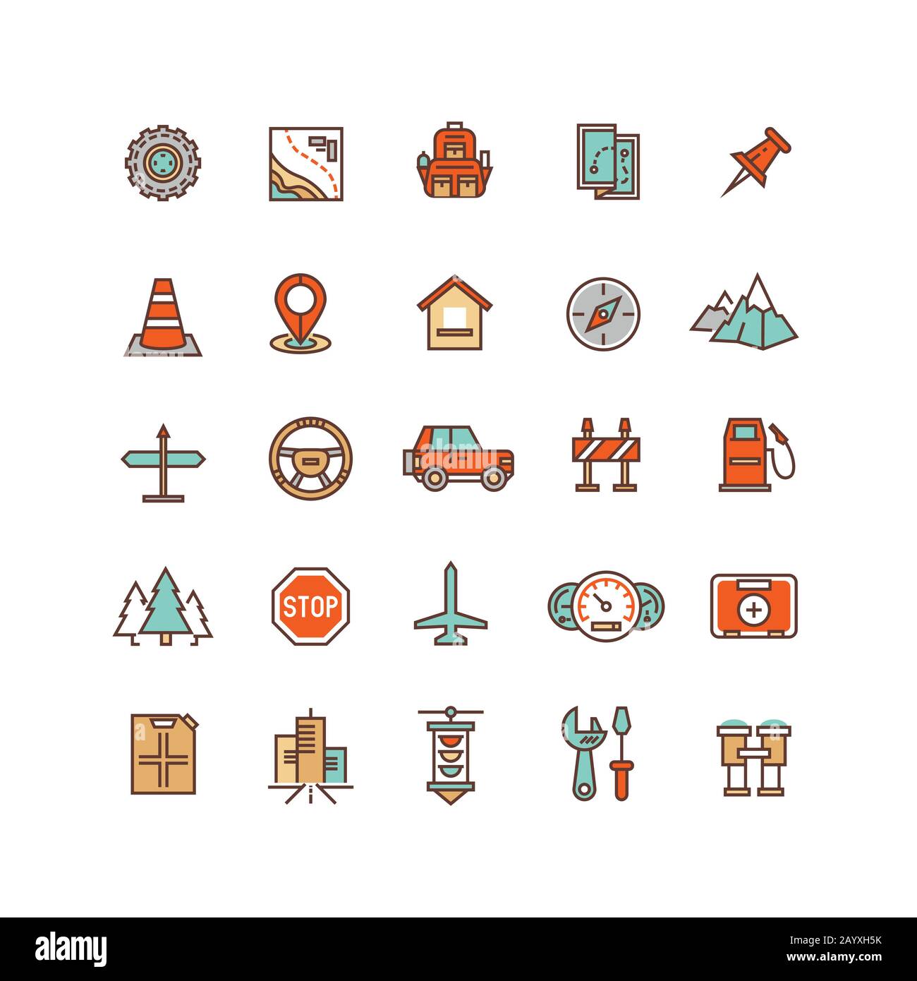 Road traffic flat vector icons. Traffic element of set, sign to travel traffic illustration Stock Vector