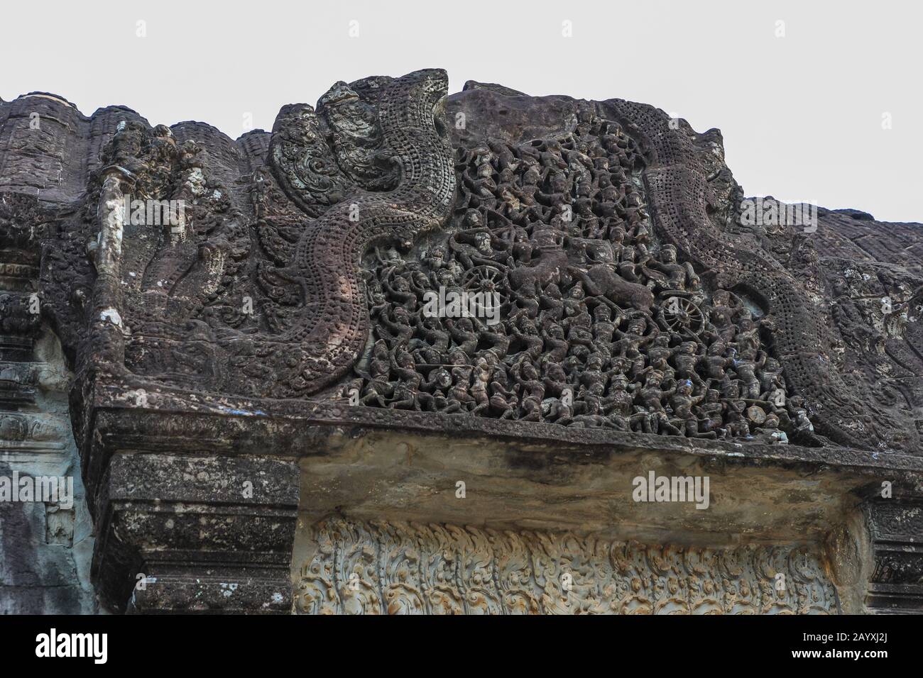 Intricate carvings on the walls of the Angkor Wat temple complex, Siem Reap, Cambodia, Asia Stock Photo