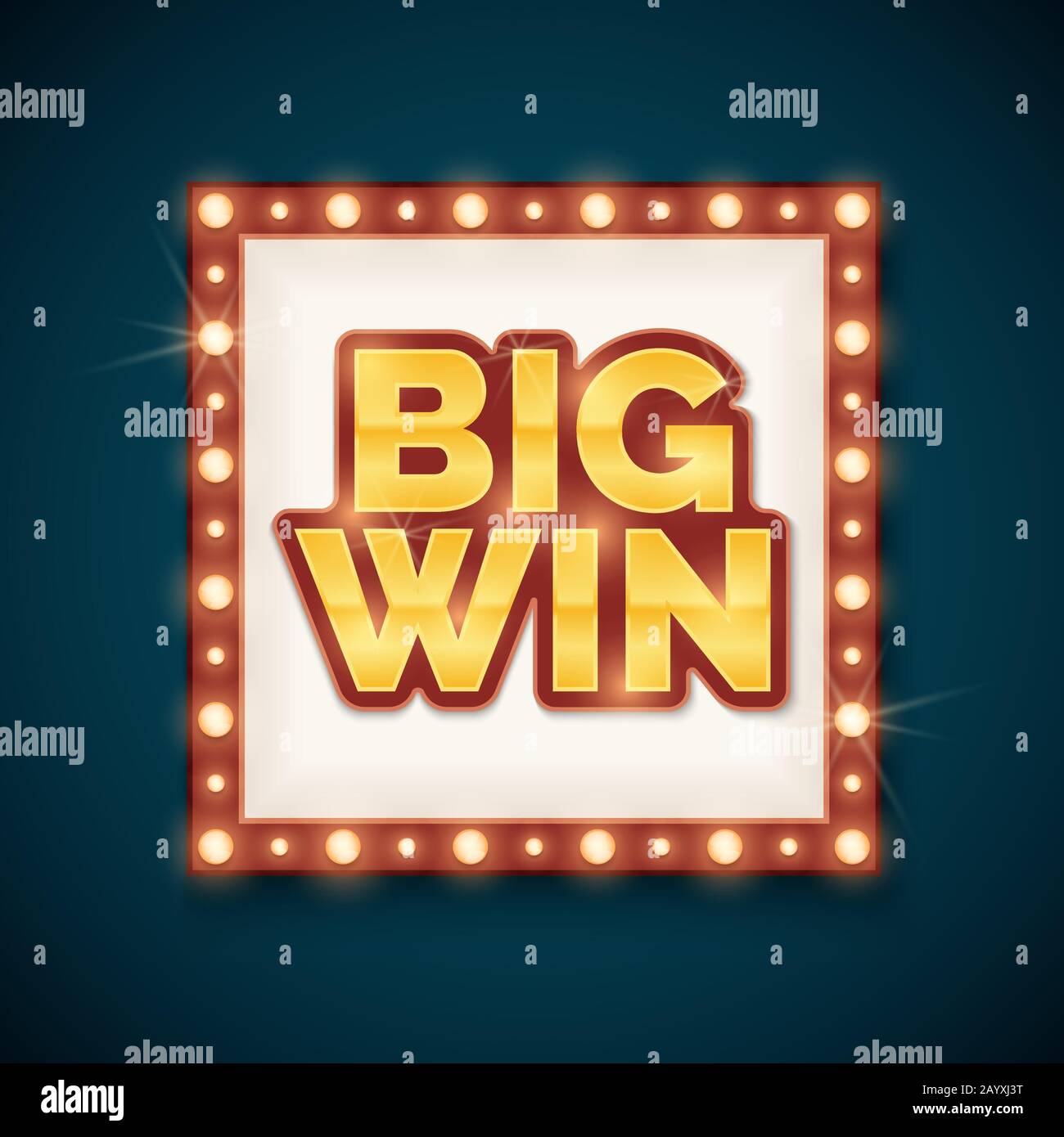 Big win banner with glowing lamps on frame. Template for casino and billboard, vector illustration Stock Vector