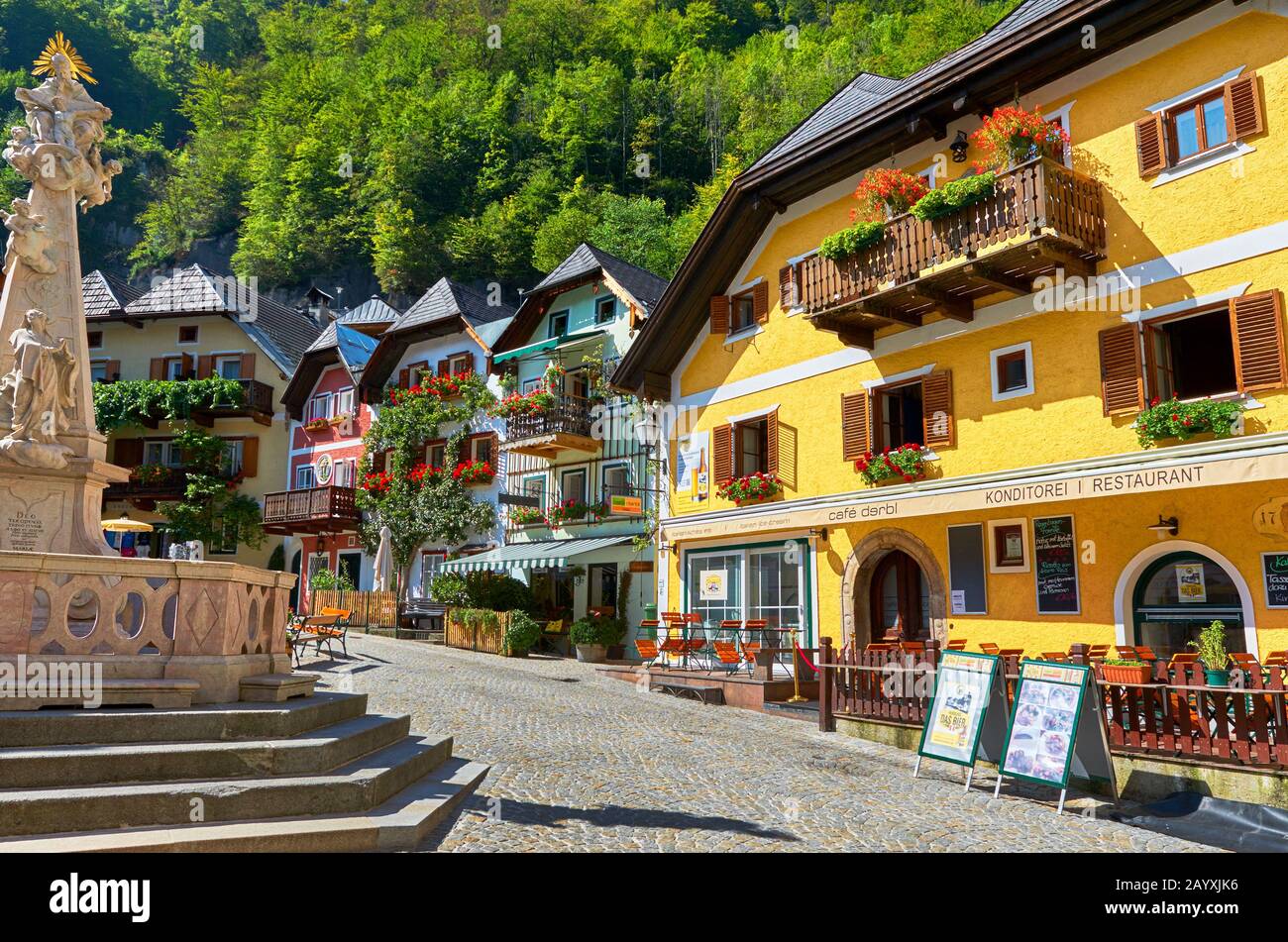 Visiting Hallstatt town Stock Photo